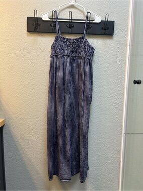 a new day Navy and White Striped Smocked Top Midi Dress